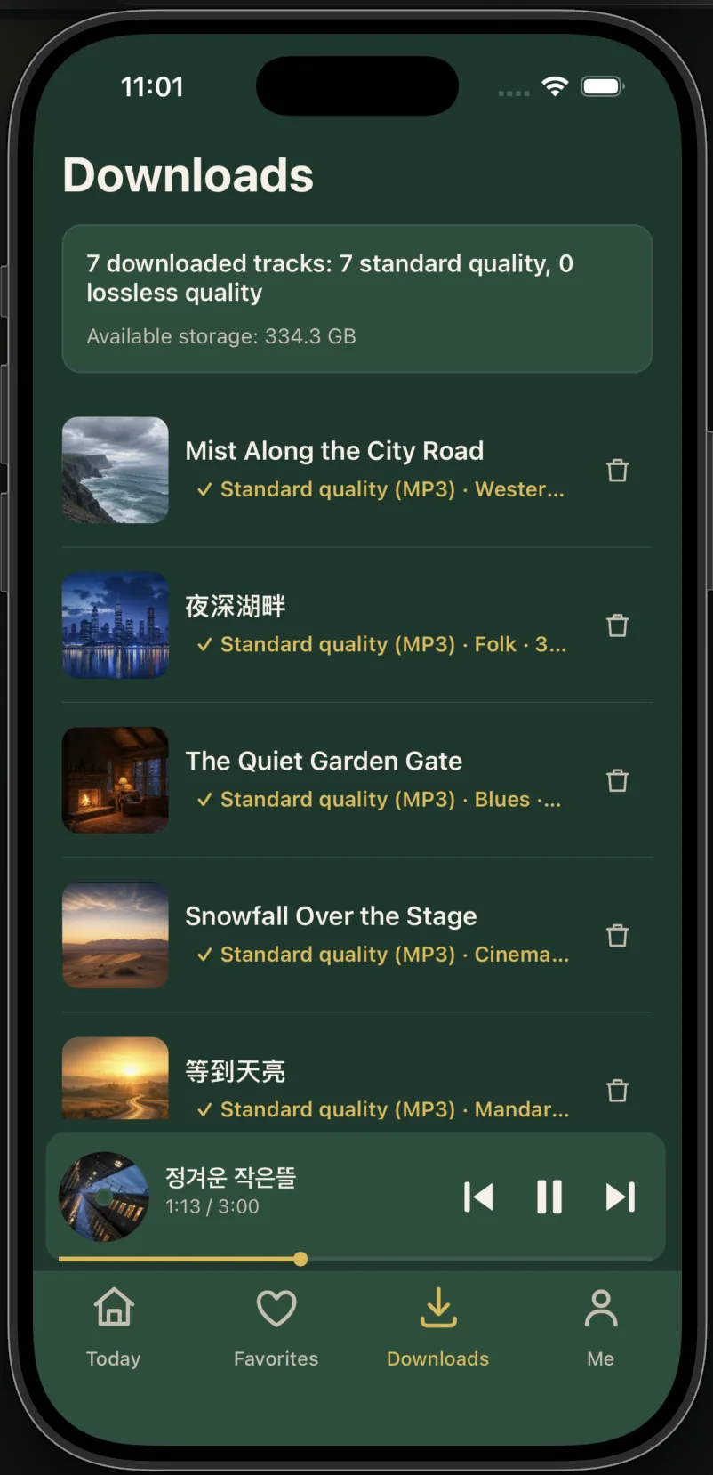 Adaivo Music Downloads screen